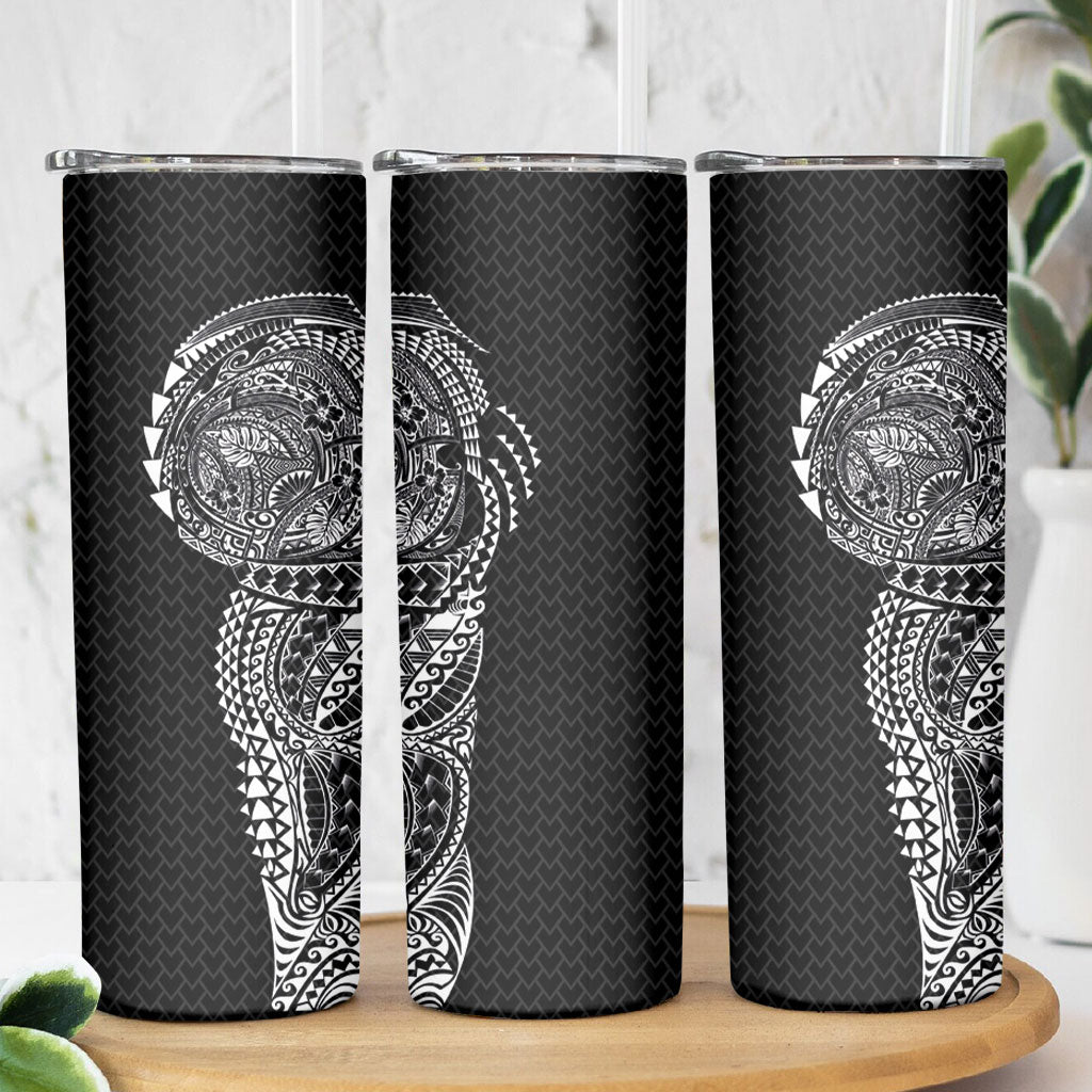 Hawaiian Traditional Tattoos Skinny Tumbler Kakau Tribal Tropical Plant Motif Black Color LT03 - Polynesian Pride