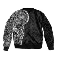 Hawaiian Traditional Tattoos Sleeve Zip Bomber Jacket Kakau Tribal Tropical Plant Motif Black Color LT03 - Polynesian Pride