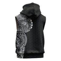Hawaiian Traditional Tattoos Sleeveless Hoodie Kakau Tribal Tropical Plant Motif Black Color LT03 - Polynesian Pride
