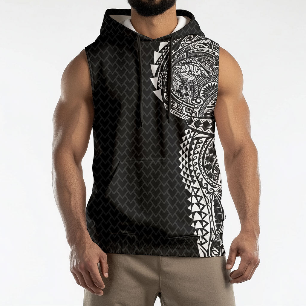 Hawaiian Traditional Tattoos Sleeveless Hoodie Kakau Tribal Tropical Plant Motif Black Color LT03 - Polynesian Pride