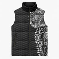 Hawaiian Traditional Tattoos Sleeveless Puffer Jacket Kakau Tribal Tropical Plant Motif Black Color LT03 Unisex Black - Polynesian Pride