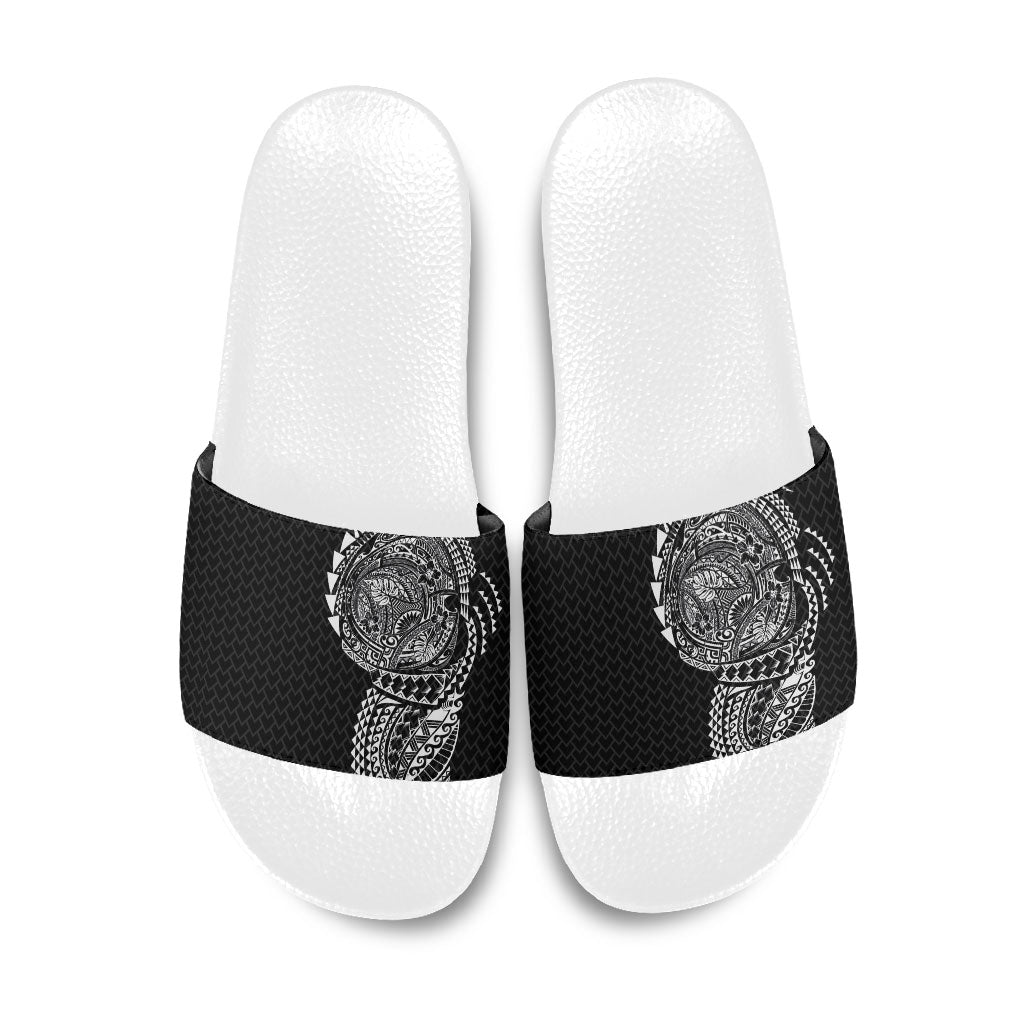 Hawaiian Traditional Tattoos Slide Sandals Kakau Tribal Tropical Plant Motif Black Color LT03 Black - Polynesian Pride