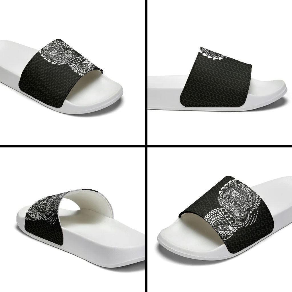 Hawaiian Traditional Tattoos Slide Sandals Kakau Tribal Tropical Plant Motif Black Color LT03 - Polynesian Pride