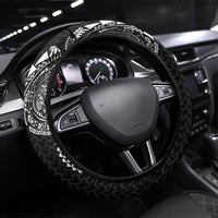 Hawaiian Traditional Tattoos Steering Wheel Cover Kakau Tribal Tropical Plant Motif Black Color