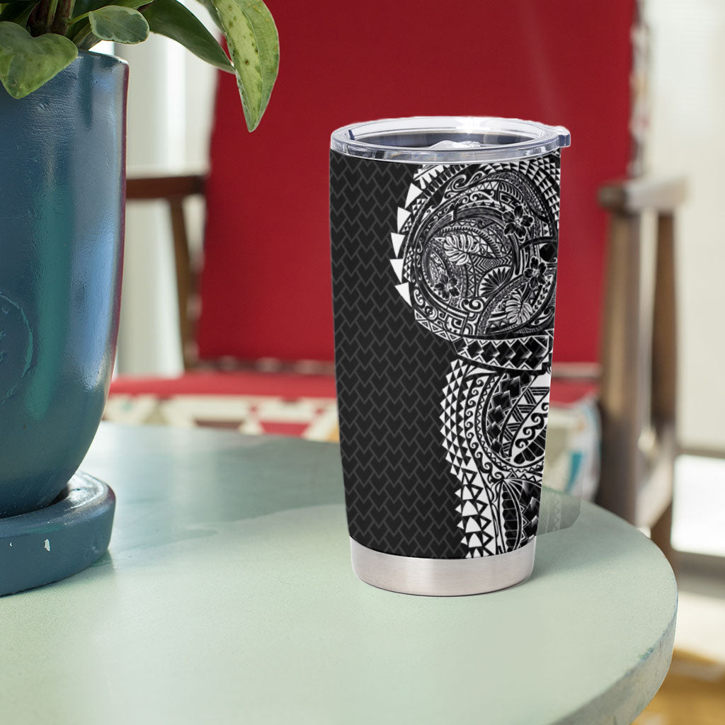 Hawaiian Traditional Tattoos Tumbler Cup Kakau Tribal Tropical Plant Motif Black Color