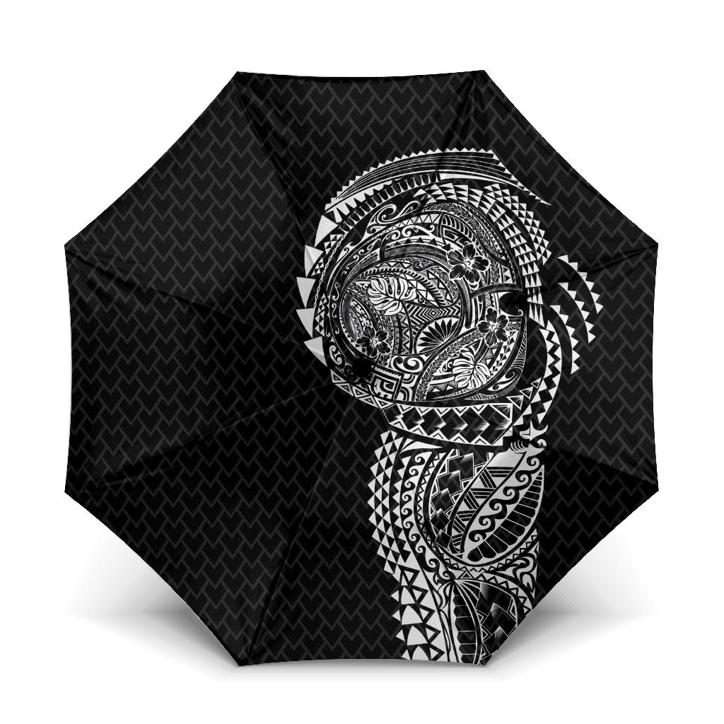 Hawaiian Traditional Tattoos Umbrella Kakau Tribal Tropical Plant Motif Black Color LT03 One Size Folded 11.42 inch Opened Diameter 37.4 inch Black - Polynesian Pride