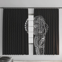 Hawaiian Traditional Tattoos Window Curtain Kakau Tribal Tropical Plant Motif Black Color LT03 With Hooks Black - Polynesian Pride
