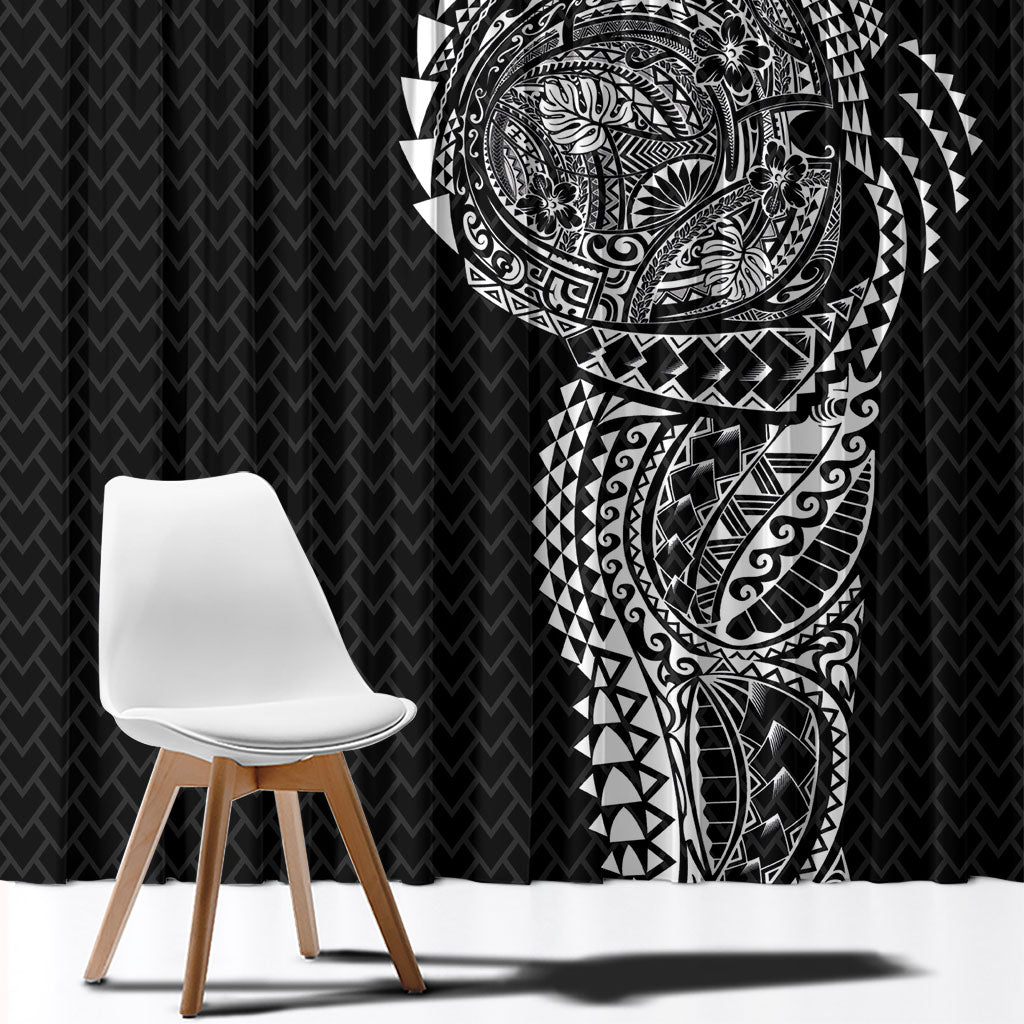 Hawaiian Traditional Tattoos Window Curtain Kakau Tribal Tropical Plant Motif Black Color LT03 - Polynesian Pride