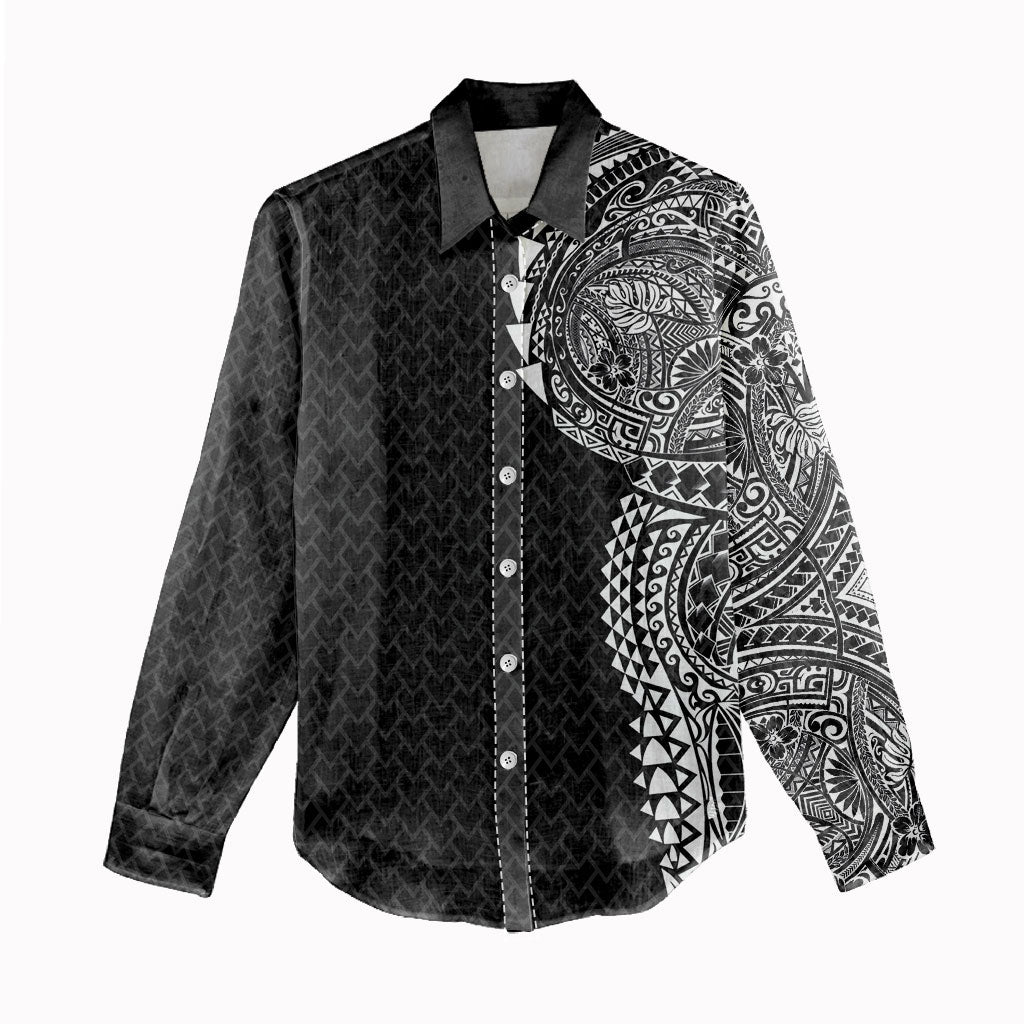 Hawaiian Traditional Tattoos Women Casual Shirt Kakau Tribal Tropical Plant Motif Black Color LT03 - Polynesian Pride