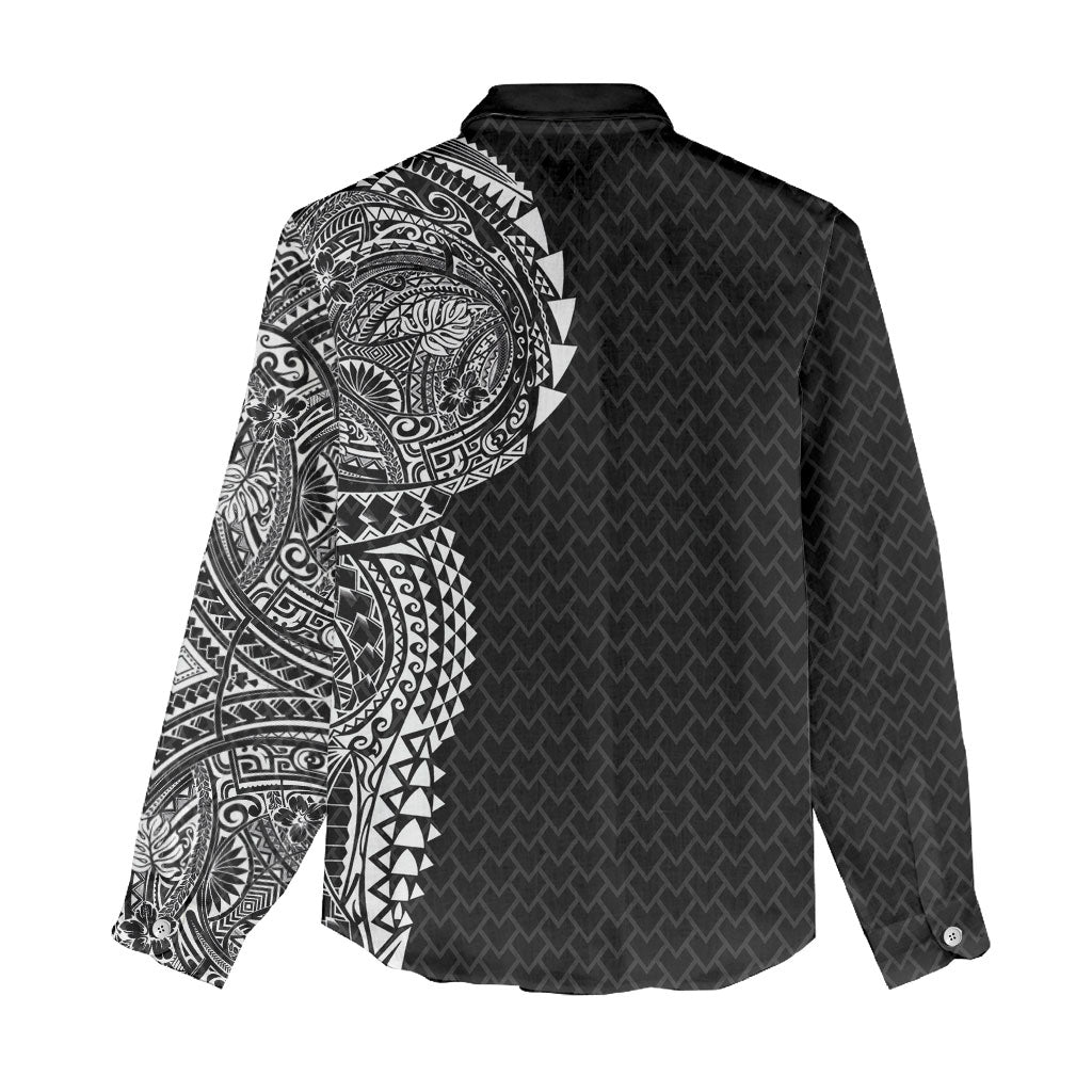 Hawaiian Traditional Tattoos Women Casual Shirt Kakau Tribal Tropical Plant Motif Black Color LT03 - Polynesian Pride