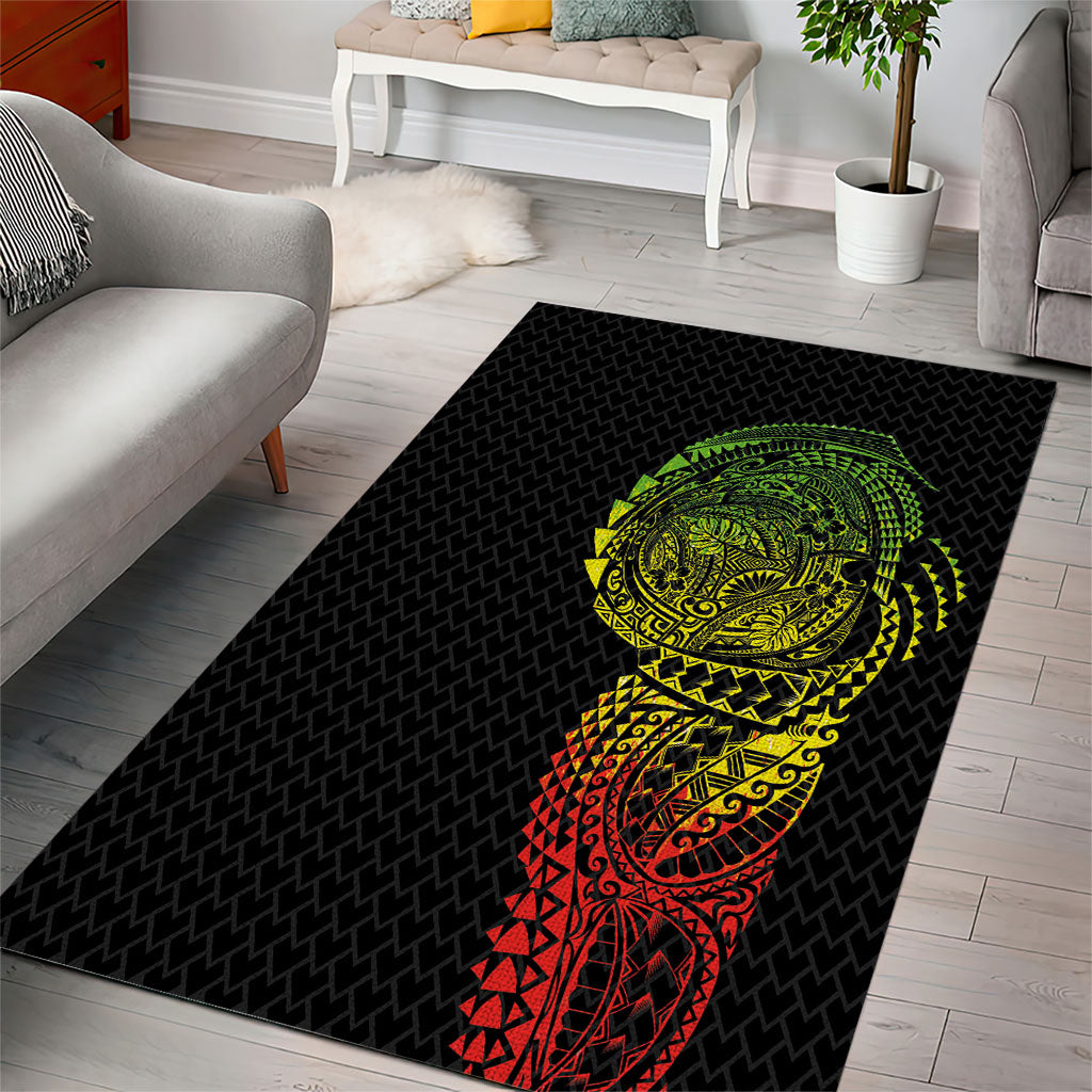 Hawaiian Traditional Tattoos Area Rug Kakau Tribal Tropical Plant Motif Kanaka Maoli Flag Color Inspired LT03 - Polynesian Pride