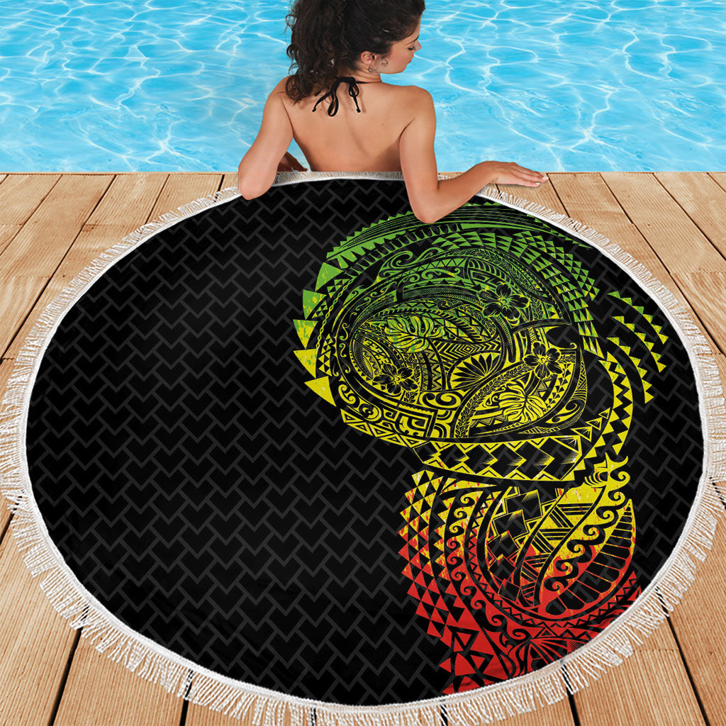 Hawaiian Traditional Tattoos Beach Blanket Kakau Tribal Tropical Plant Motif Kanaka Maoli Flag Color Inspired LT03 - Polynesian Pride