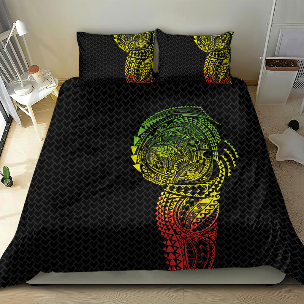 Hawaiian Traditional Tattoos Bedding Set Kakau Tribal Tropical Plant Motif Kanaka Maoli Flag Color Inspired LT03 - Polynesian Pride