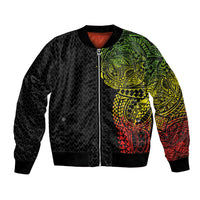 Hawaiian Traditional Tattoos Bomber Jacket Kakau Tribal Tropical Plant Motif Kanaka Maoli Flag Color Inspired LT03 Unisex Multicolor - Polynesian Pride