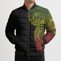 Hawaiian Traditional Tattoos Bomber Puffer Jacket Kakau Tribal Tropical Plant Motif Kanaka Maoli Flag Color Inspired LT03 - Polynesian Pride