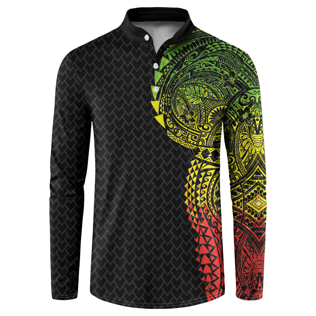Hawaiian Traditional Tattoos Button Sweatshirt Kakau Tribal Tropical Plant Motif Kanaka Maoli Flag Color Inspired LT03 Multicolor - Polynesian Pride