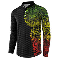 Hawaiian Traditional Tattoos Button Sweatshirt Kakau Tribal Tropical Plant Motif Kanaka Maoli Flag Color Inspired LT03 - Polynesian Pride