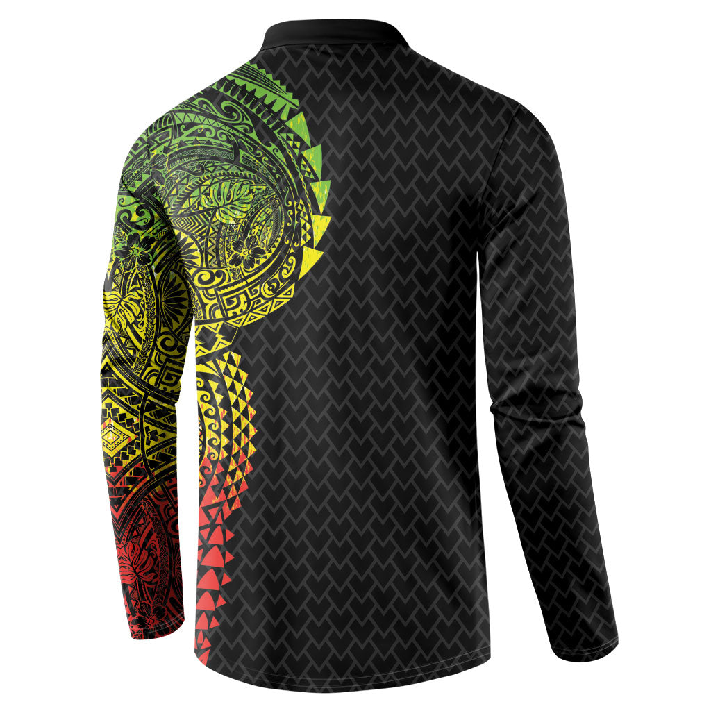 Hawaiian Traditional Tattoos Button Sweatshirt Kakau Tribal Tropical Plant Motif Kanaka Maoli Flag Color Inspired LT03 - Polynesian Pride