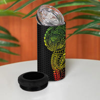 Hawaiian Traditional Tattoos 4 in 1 Can Cooler Tumbler Kakau Tribal Tropical Plant Motif Kanaka Maoli Flag Color Inspired LT03 - Polynesian Pride