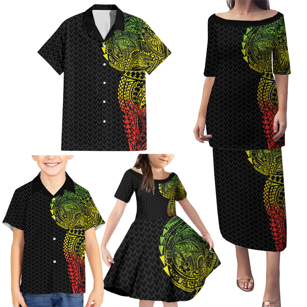 Hawaiian Traditional Tattoos Family Matching Puletasi and Hawaiian Shirt Kakau Tribal Tropical Plant Motif Kanaka Maoli Flag Color Inspired LT03 - Polynesian Pride