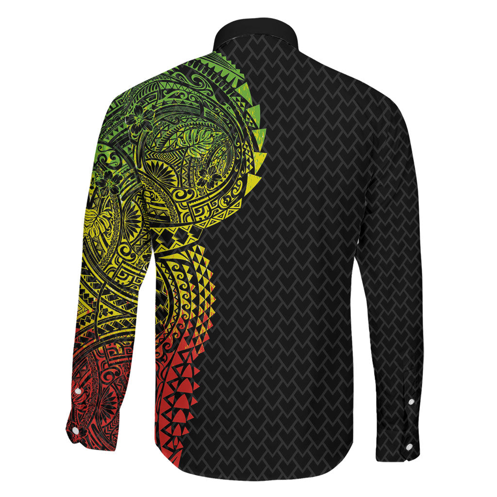 Hawaiian Traditional Tattoos Family Matching Short Sleeve Bodycon Dress and Hawaiian Shirt Kakau Tribal Tropical Plant Motif Kanaka Maoli Flag Color Inspired LT03 - Polynesian Pride