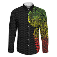 Hawaiian Traditional Tattoos Family Matching Summer Maxi Dress and Hawaiian Shirt Kakau Tribal Tropical Plant Motif Kanaka Maoli Flag Color Inspired LT03 Dad's Shirt - Long Sleeve Multicolor - Polynesian Pride