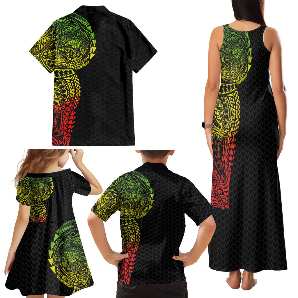 Hawaiian Traditional Tattoos Family Matching Tank Maxi Dress and Hawaiian Shirt Kakau Tribal Tropical Plant Motif Kanaka Maoli Flag Color Inspired LT03 - Polynesian Pride