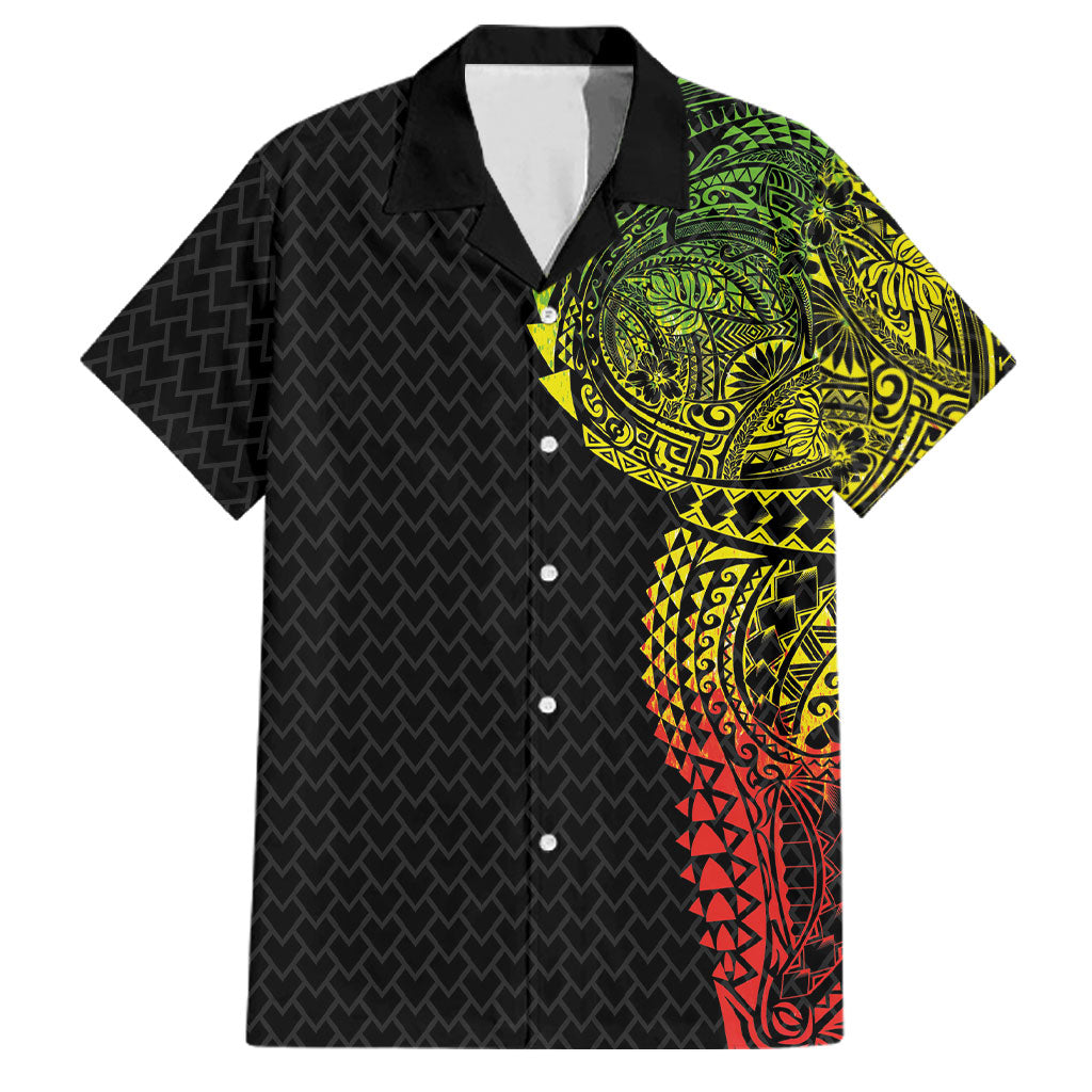 Hawaiian Traditional Tattoos Family Matching Tank Maxi Dress and Hawaiian Shirt Kakau Tribal Tropical Plant Motif Kanaka Maoli Flag Color Inspired LT03 Dad's Shirt - Short Sleeve Multicolor - Polynesian Pride