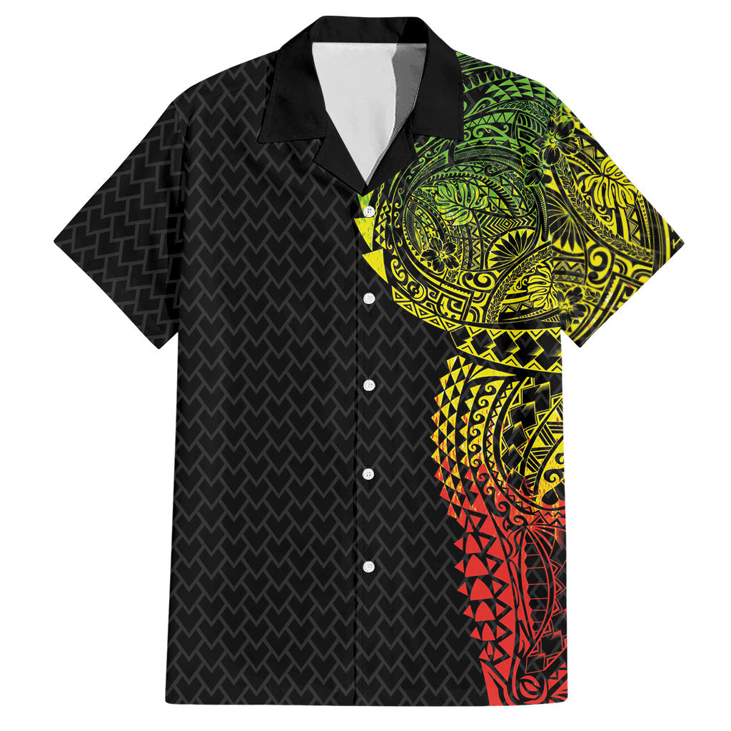 Hawaiian Traditional Tattoos Hawaiian Shirt Kakau Tribal Tropical Plant Motif Kanaka Maoli Flag Color Inspired LT03 Multicolor - Polynesian Pride