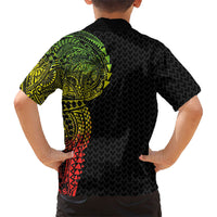 Hawaiian Traditional Tattoos Kid Hawaiian Shirt Kakau Tribal Tropical Plant Motif Kanaka Maoli Flag Color Inspired LT03 - Polynesian Pride