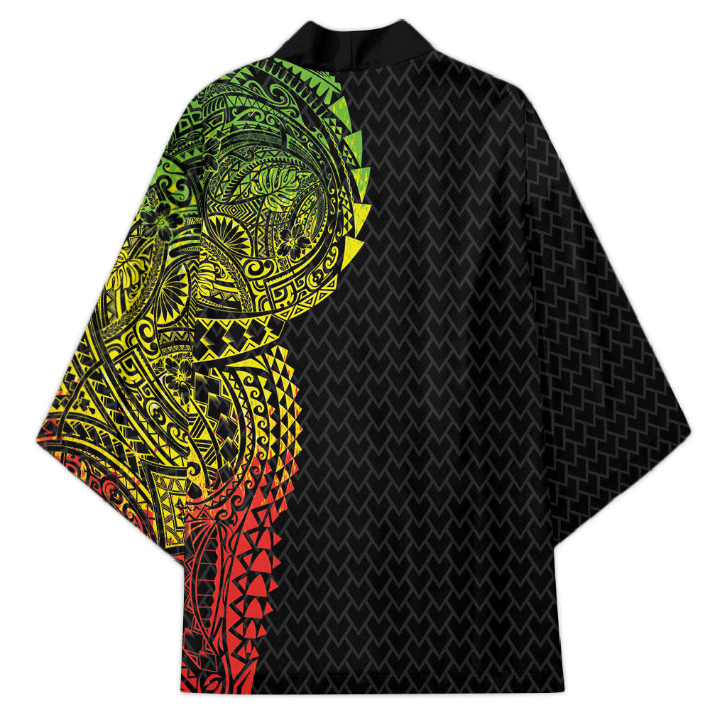 Hawaiian Traditional Tattoos Kimono Kakau Tribal Tropical Plant Motif Kanaka Maoli Flag Color Inspired LT03 - Polynesian Pride