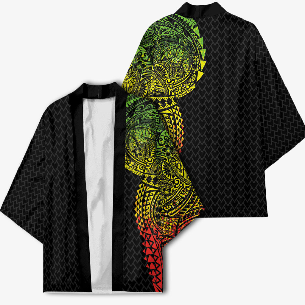 Hawaiian Traditional Tattoos Kimono Kakau Tribal Tropical Plant Motif Kanaka Maoli Flag Color Inspired LT03 - Polynesian Pride