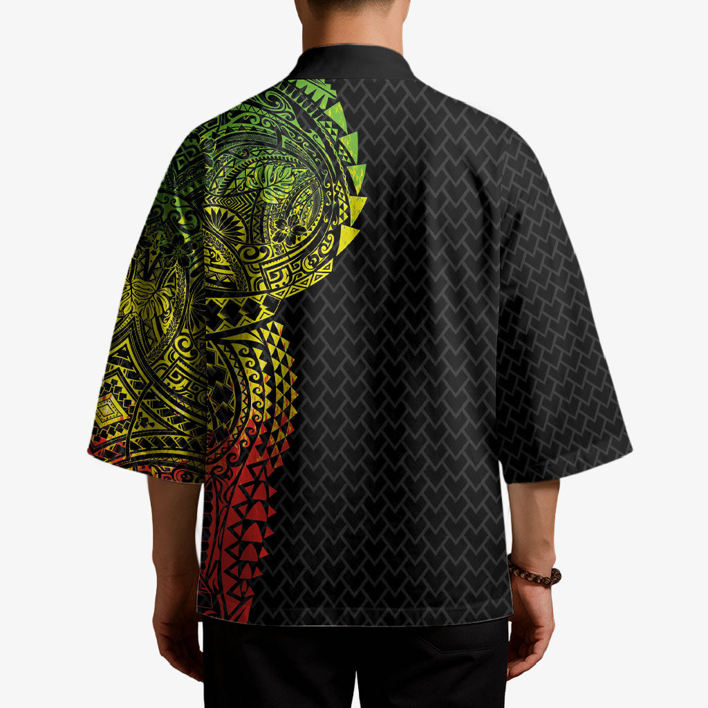 Hawaiian Traditional Tattoos Kimono Kakau Tribal Tropical Plant Motif Kanaka Maoli Flag Color Inspired LT03 - Polynesian Pride