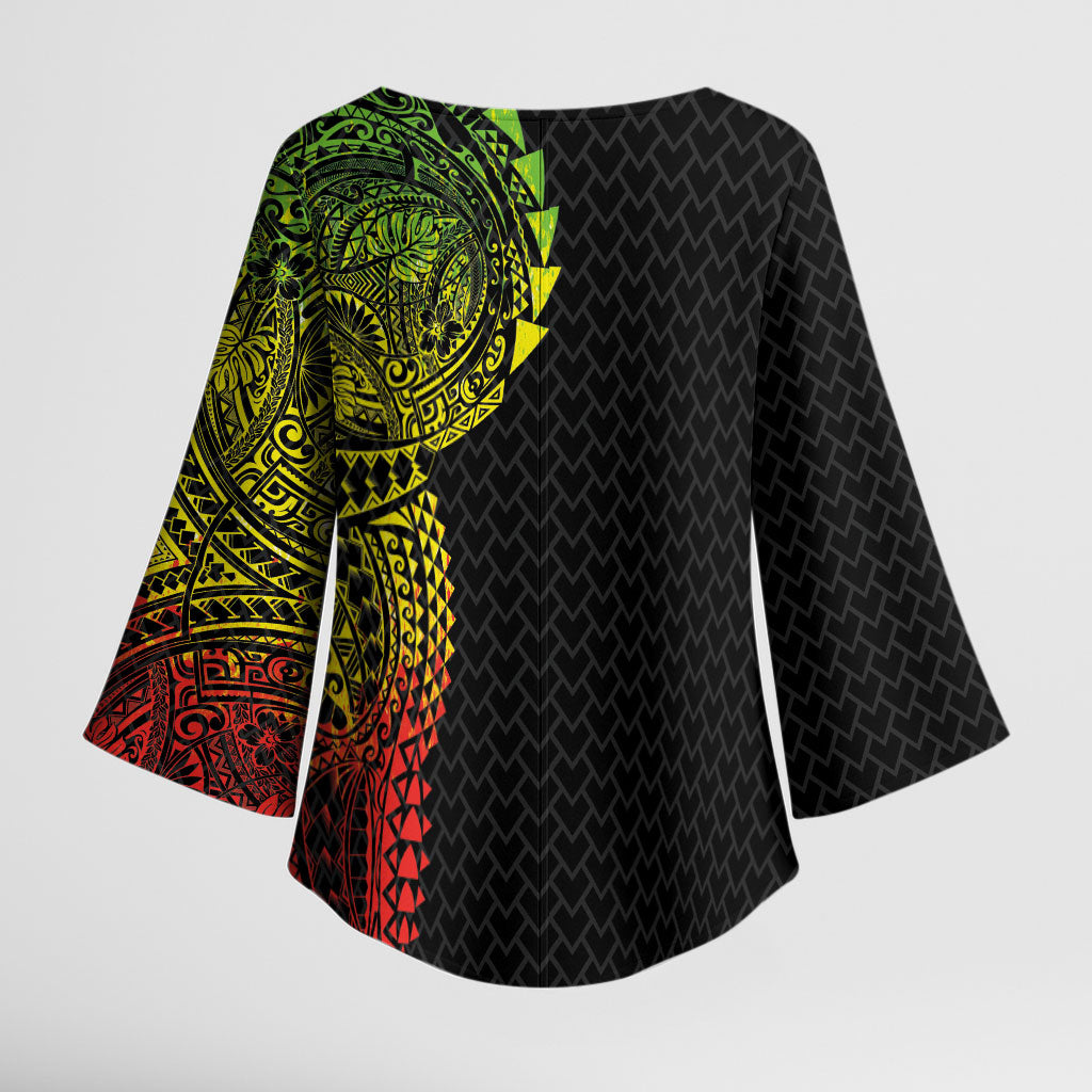 Hawaiian Traditional Tattoos Kimono Sleeve Blouse Kakau Tribal Tropical Plant Motif Kanaka Maoli Flag Color Inspired LT03 - Polynesian Pride