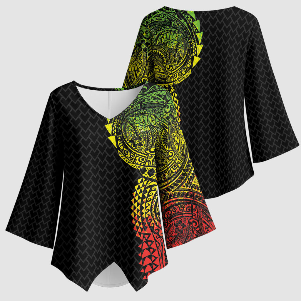 Hawaiian Traditional Tattoos Kimono Sleeve Blouse Kakau Tribal Tropical Plant Motif Kanaka Maoli Flag Color Inspired LT03 - Polynesian Pride