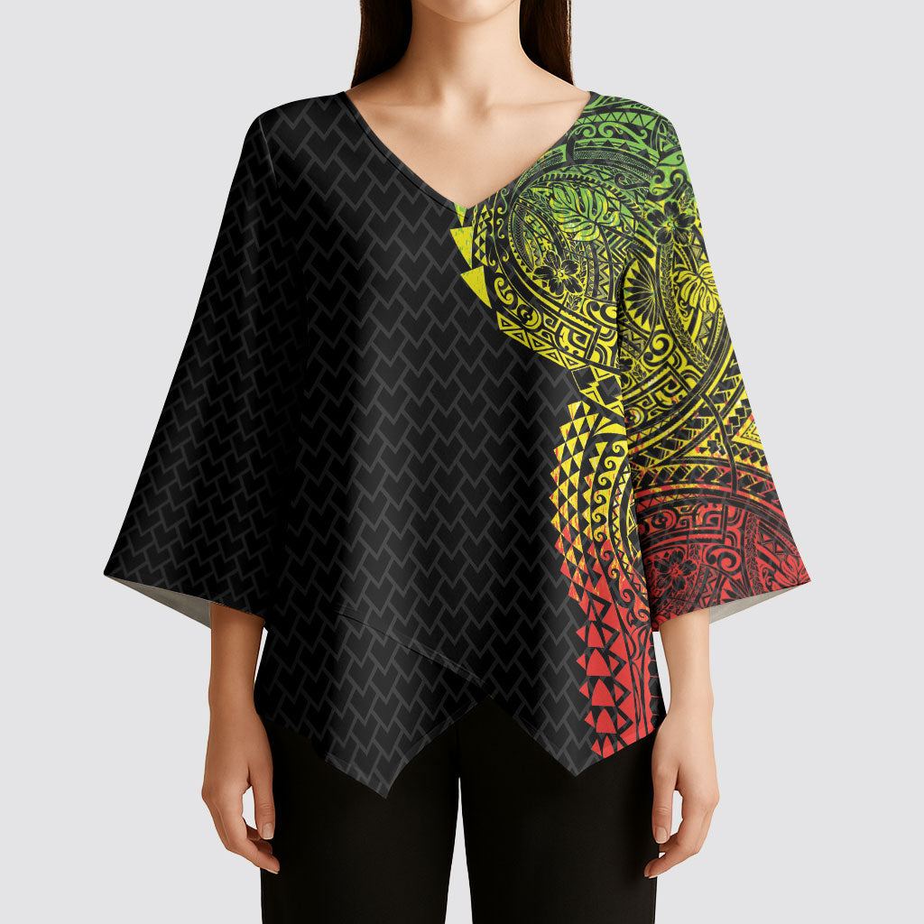 Hawaiian Traditional Tattoos Kimono Sleeve Blouse Kakau Tribal Tropical Plant Motif Kanaka Maoli Flag Color Inspired LT03 - Polynesian Pride