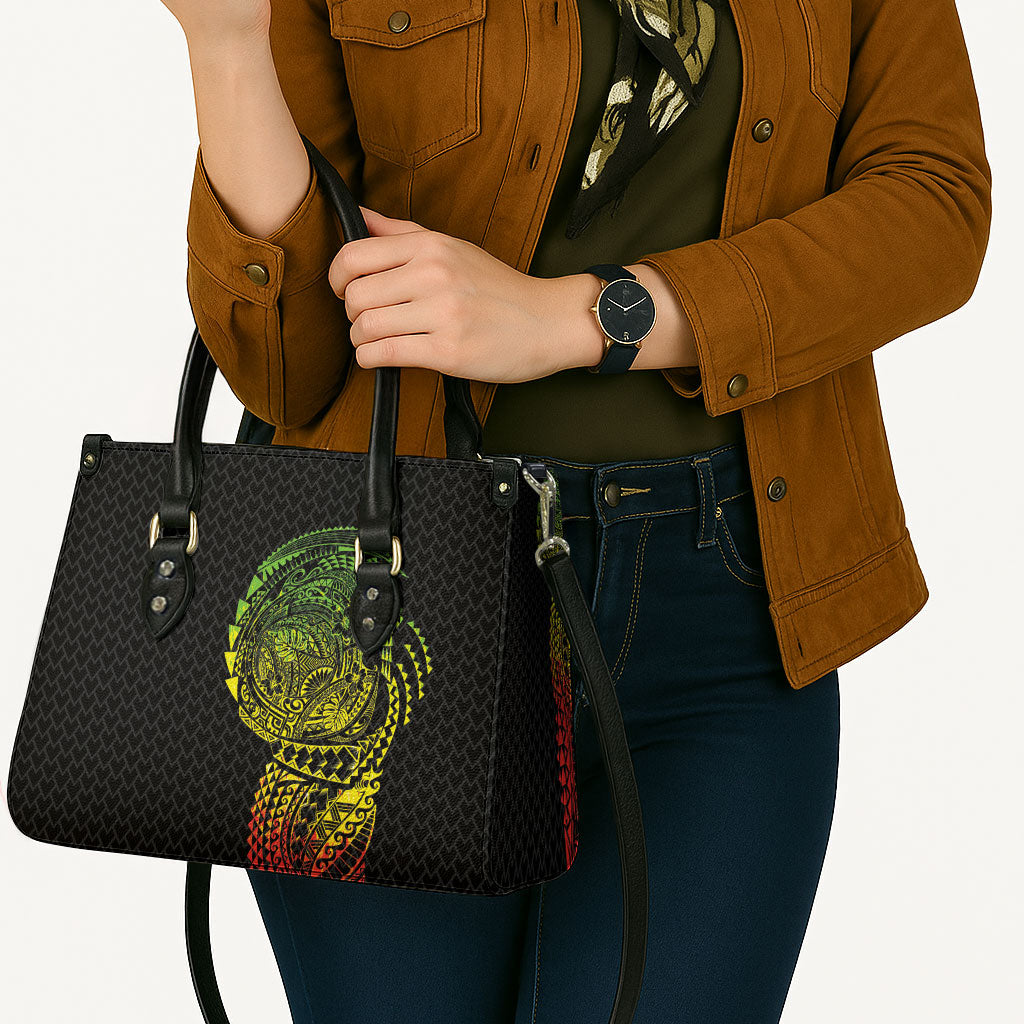 Hawaiian Traditional Tattoos Leather Bag Kakau Tribal Tropical Plant Motif Kanaka Maoli Flag Color Inspired LT03 - Polynesian Pride