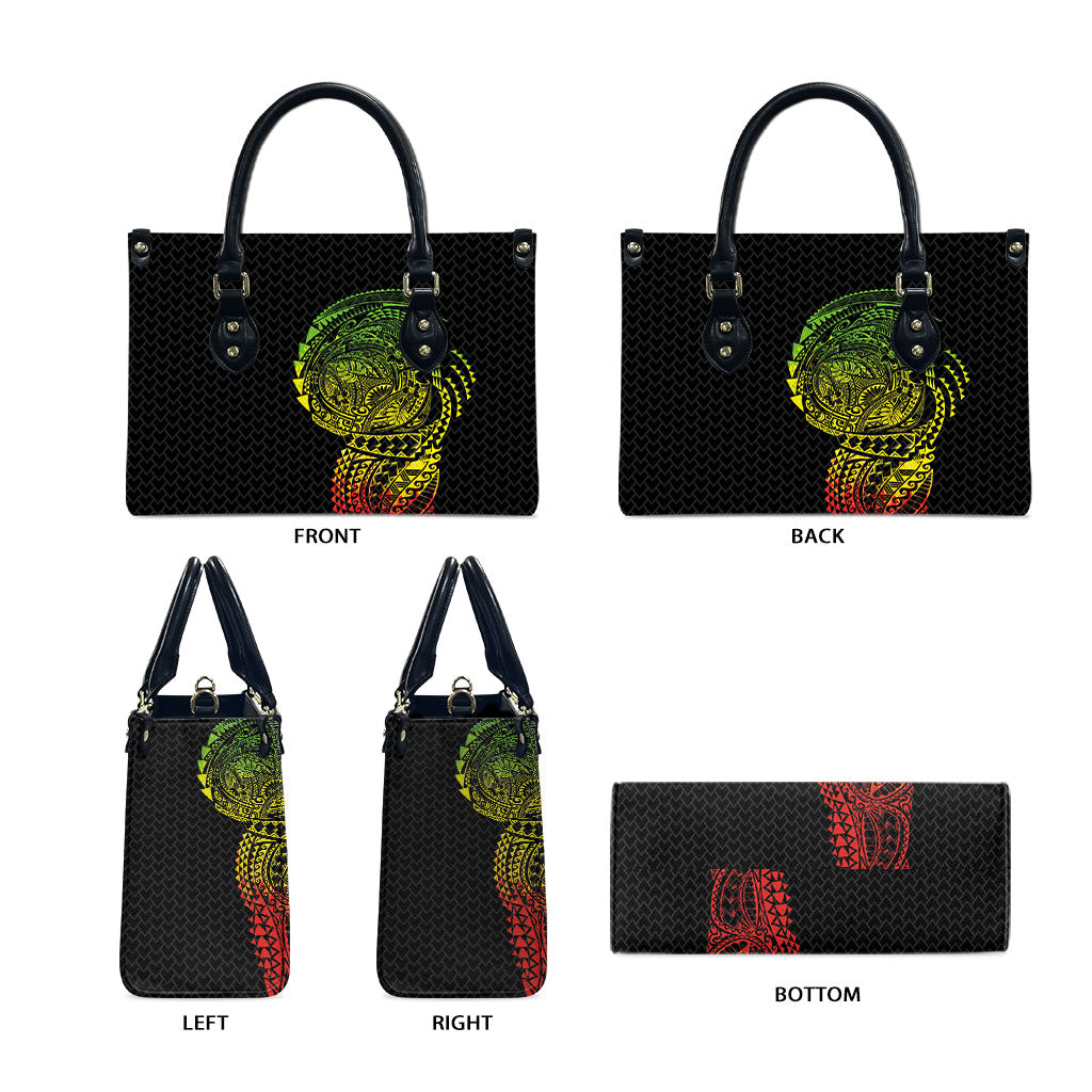 Hawaiian Traditional Tattoos Leather Bag Kakau Tribal Tropical Plant Motif Kanaka Maoli Flag Color Inspired LT03 - Polynesian Pride