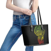 Hawaiian Traditional Tattoos Leather Tote Bag Kakau Tribal Tropical Plant Motif Kanaka Maoli Flag Color Inspired LT03 - Polynesian Pride
