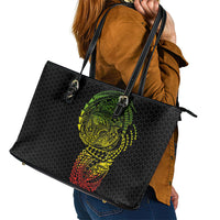 Hawaiian Traditional Tattoos Leather Tote Bag Kakau Tribal Tropical Plant Motif Kanaka Maoli Flag Color Inspired LT03 - Polynesian Pride