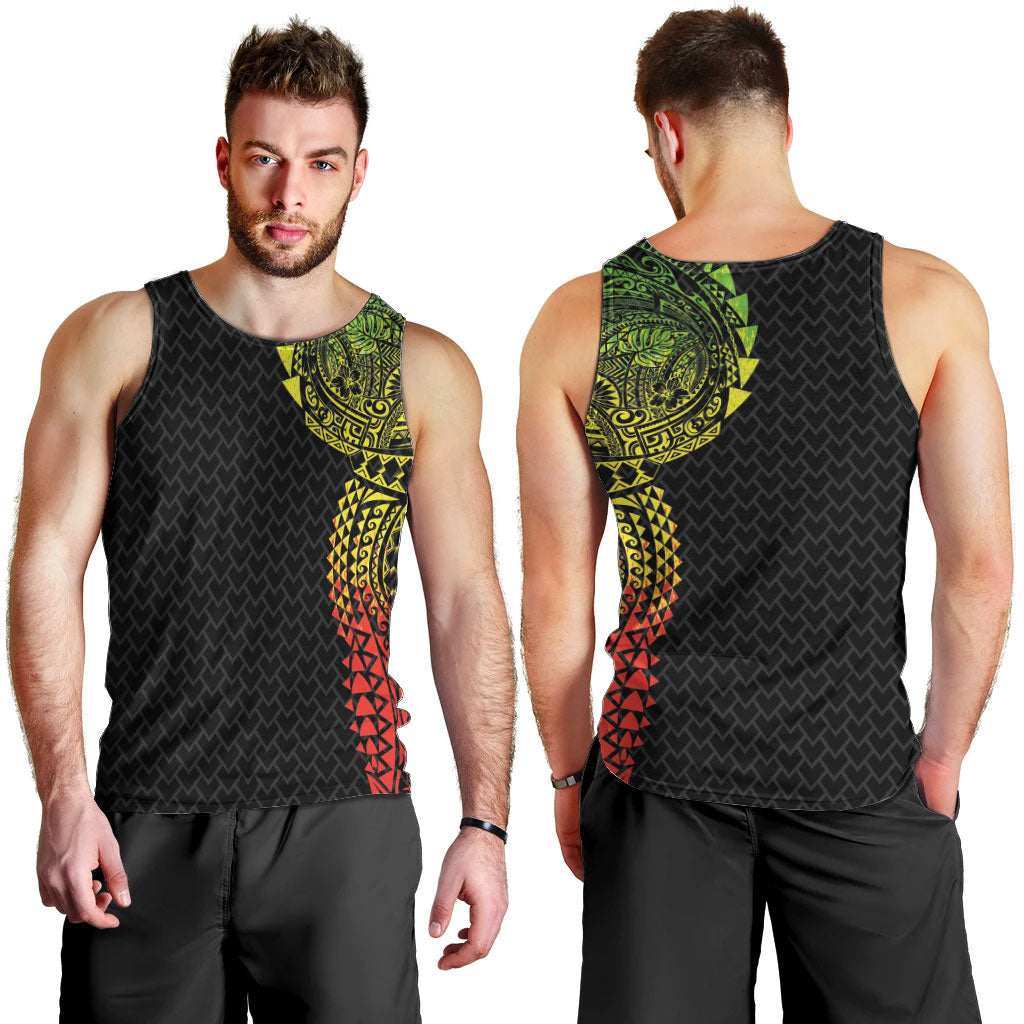 Hawaiian Traditional Tattoos Men Tank Top Kakau Tribal Tropical Plant Motif Kanaka Maoli Flag Color Inspired LT03 - Polynesian Pride