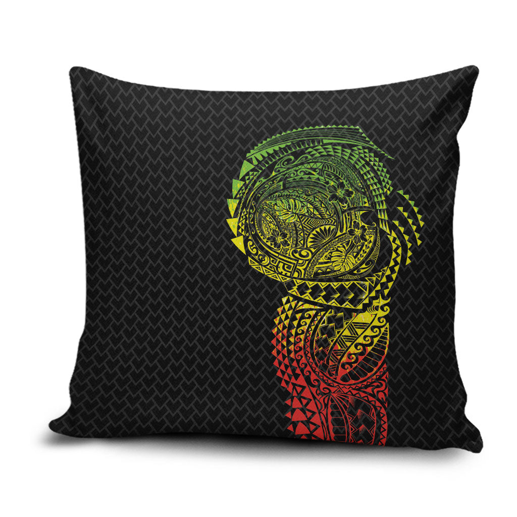 Hawaiian Traditional Tattoos Pillow Cover Kakau Tribal Tropical Plant Motif Kanaka Maoli Flag Color Inspired