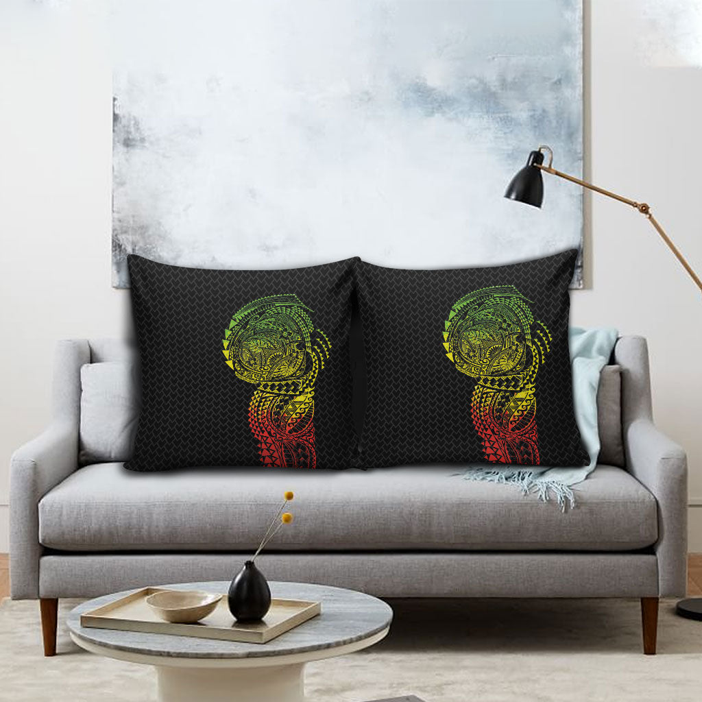Hawaiian Traditional Tattoos Pillow Cover Kakau Tribal Tropical Plant Motif Kanaka Maoli Flag Color Inspired LT03 - Polynesian Pride
