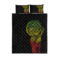 Hawaiian Traditional Tattoos Quilt Bed Set Kakau Tribal Tropical Plant Motif Kanaka Maoli Flag Color Inspired LT03 - Polynesian Pride