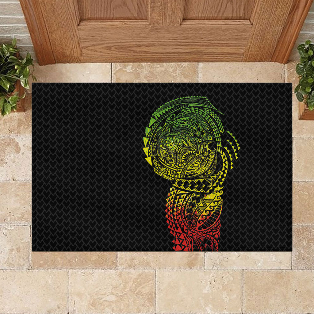 Hawaiian Traditional Tattoos Rubber Doormat Kakau Tribal Tropical Plant Motif Kanaka Maoli Flag Color Inspired LT03 Multicolor - Polynesian Pride