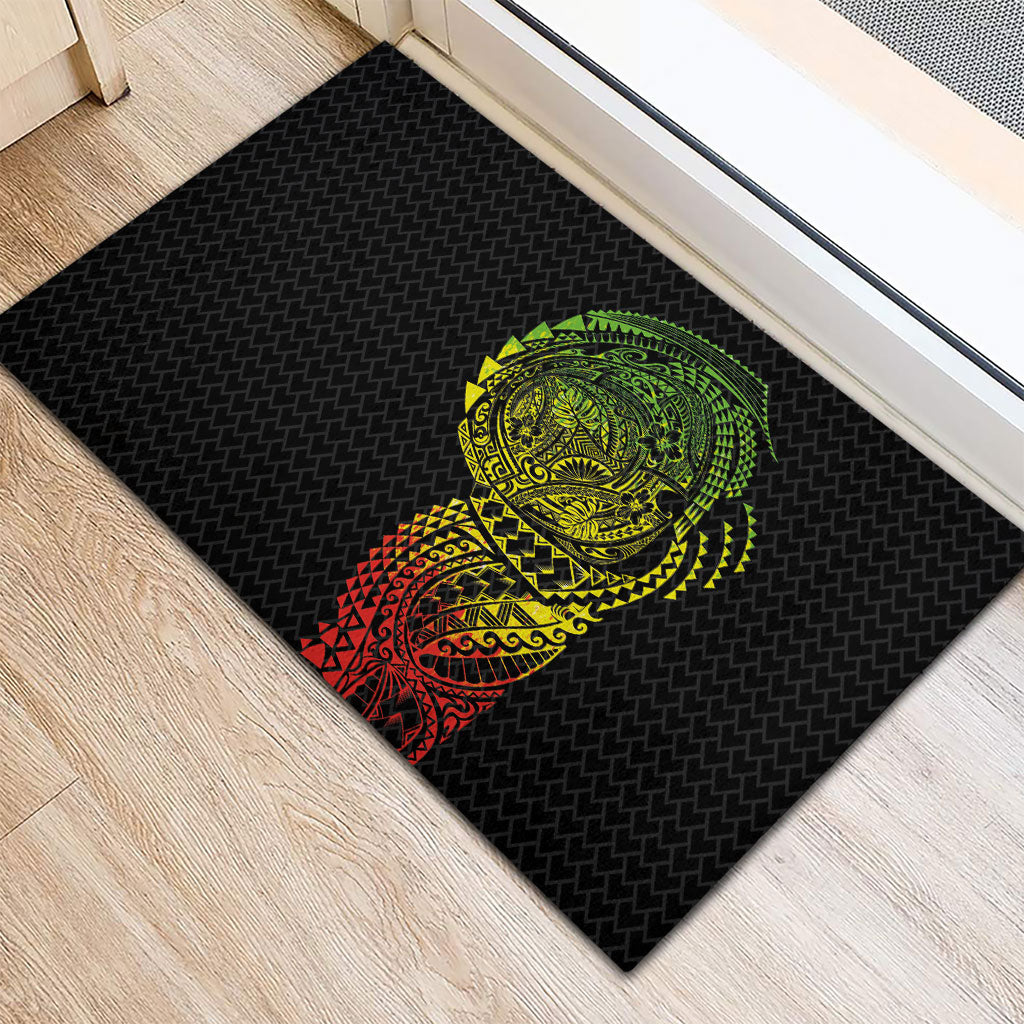 Hawaiian Traditional Tattoos Rubber Doormat Kakau Tribal Tropical Plant Motif Kanaka Maoli Flag Color Inspired LT03 - Polynesian Pride
