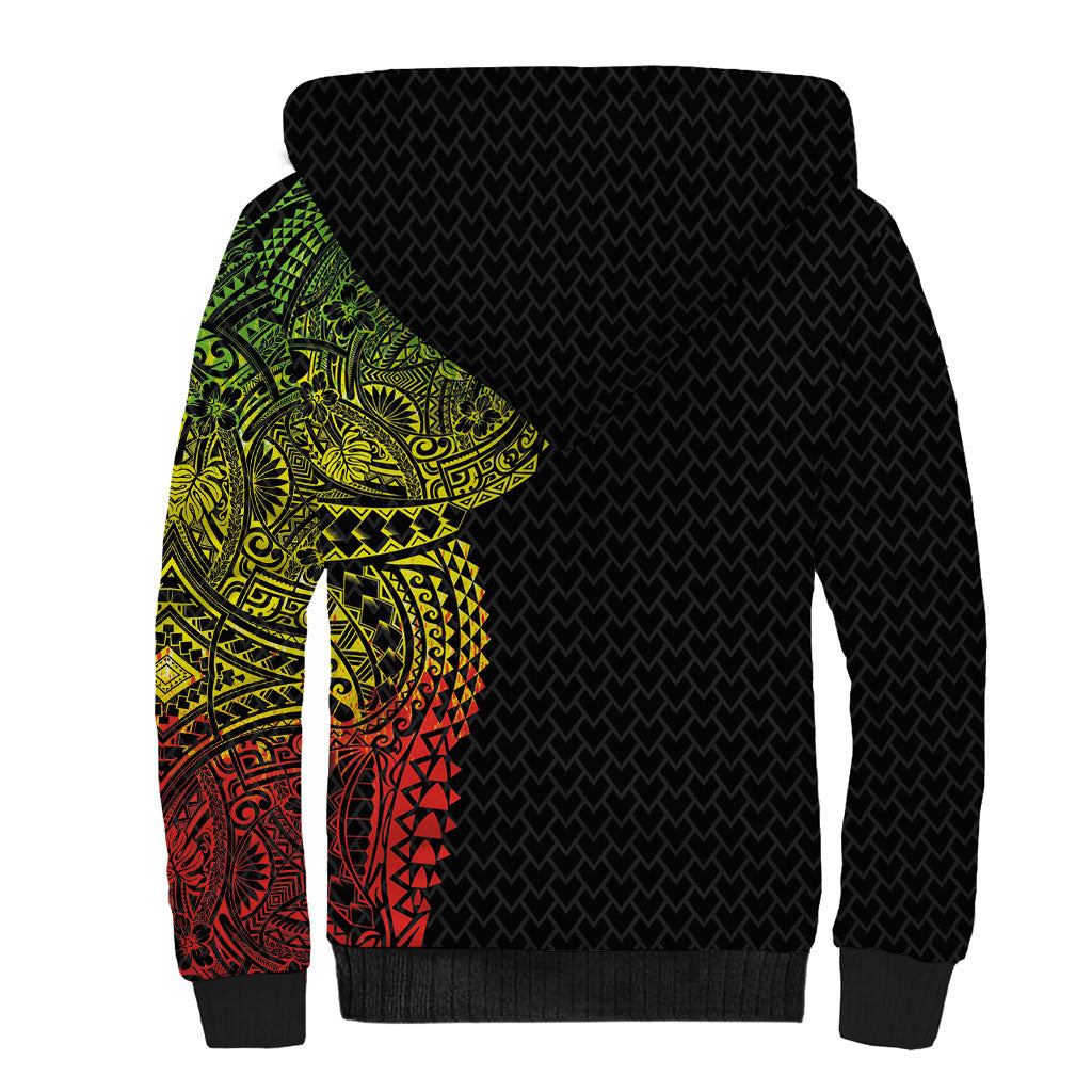 Hawaiian Traditional Tattoos Sherpa Hoodie Kakau Tribal Tropical Plant Motif Kanaka Maoli Flag Color Inspired LT03 - Polynesian Pride