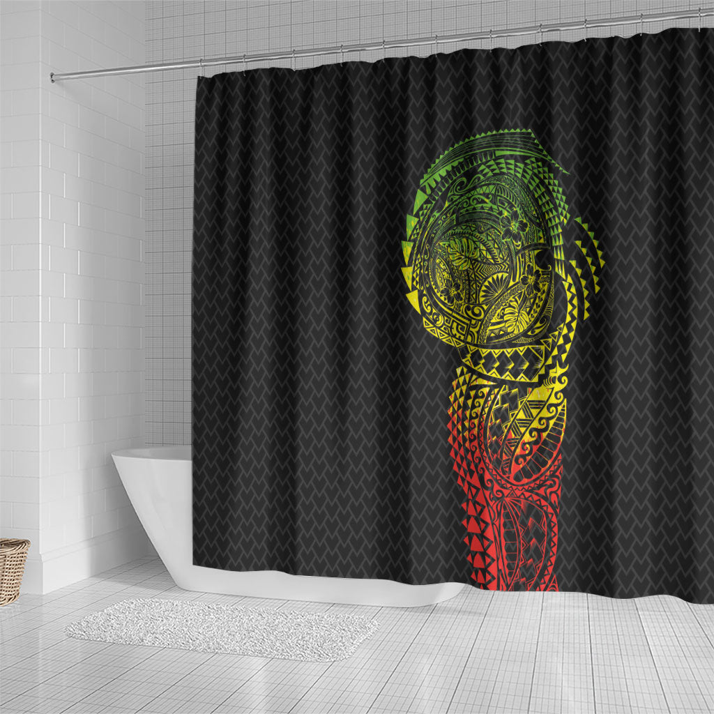 Hawaiian Traditional Tattoos Shower Curtain Kakau Tribal Tropical Plant Motif Kanaka Maoli Flag Color Inspired LT03 - Polynesian Pride