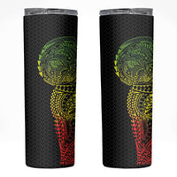 Hawaiian Traditional Tattoos Skinny Tumbler Kakau Tribal Tropical Plant Motif Kanaka Maoli Flag Color Inspired LT03 Multicolor - Polynesian Pride