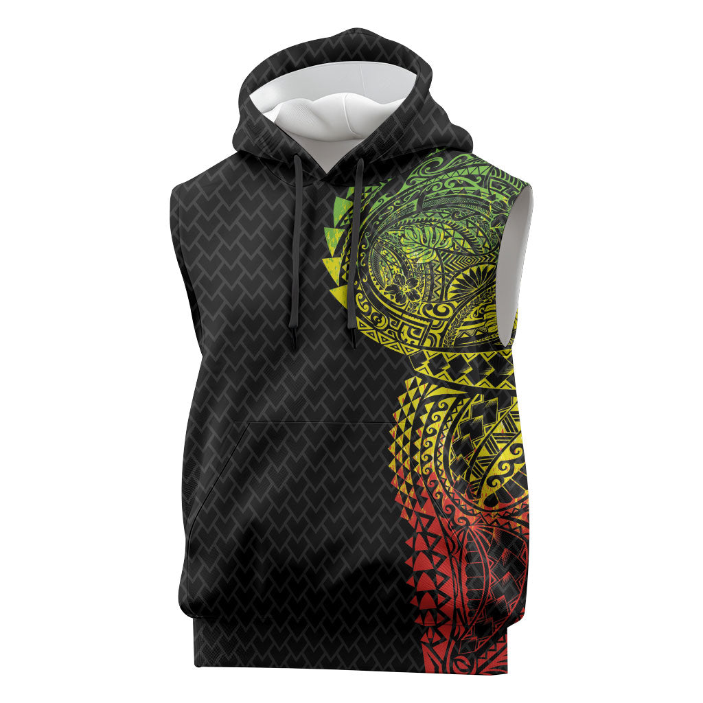Hawaiian Traditional Tattoos Sleeveless Hoodie Kakau Tribal Tropical Plant Motif Kanaka Maoli Flag Color Inspired